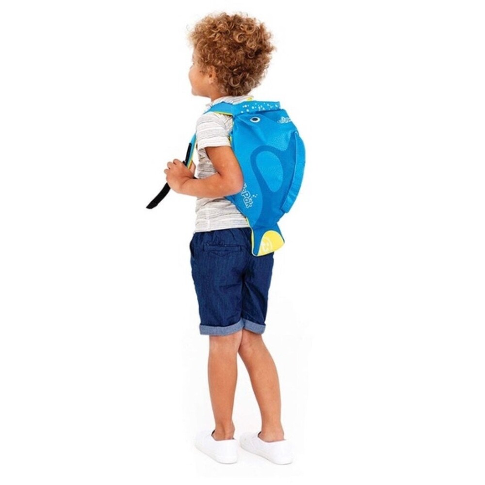 Trunki Paddle Pak Water Resistant Backpack Kids  Fish Blue Rolltop Buckle Close